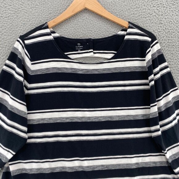 T By Talbots Top Womens 3X Plus Black Striped Cutout Back 3/4 Sleeves Stretch - Picture 2 of 10